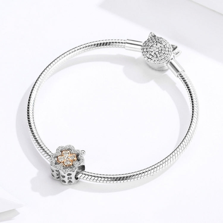 Glücksklee Zirkonia Perlen S925 Sterling Silber DIY Armband Zubehör, SCC1247