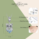 S925 Sterling Silver Blue Zircon Movable Owl Pendant DIY Bracelet Accessories, Pendant