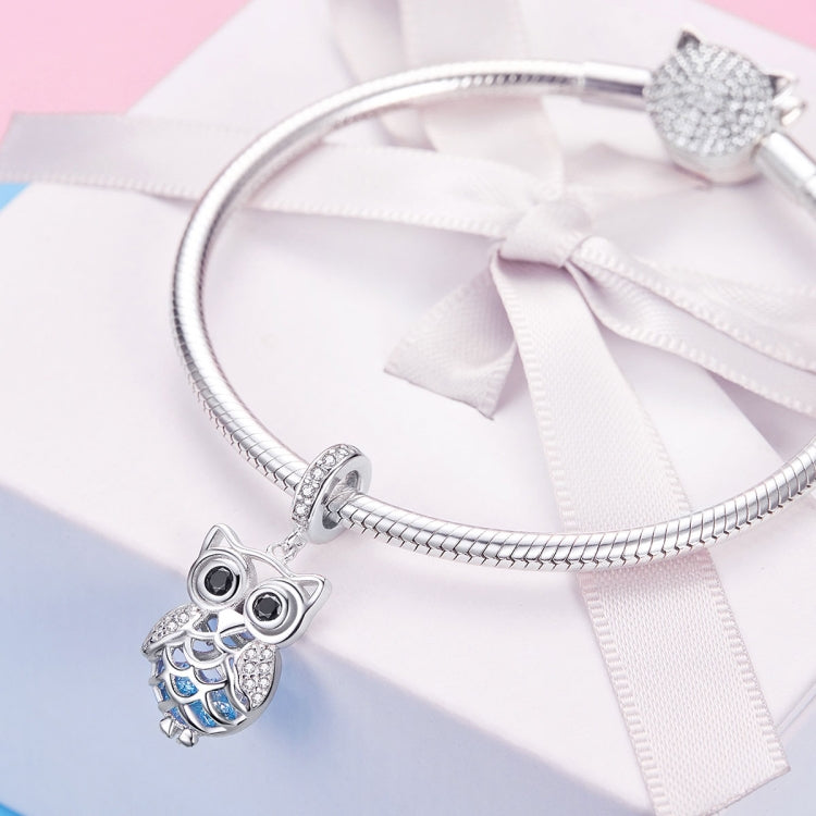 S925 Sterling Silver Blue Zircon Movable Owl Pendant DIY Bracelet Accessories, Pendant