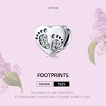 Heart-shaped Footprint Beaded S925 Sterling Silver Loose Beads DIY Bracelet Silver Beads, SCC1395