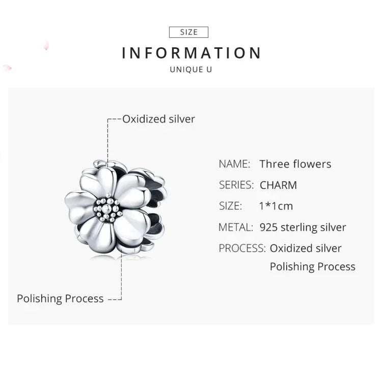 Blumenperlen-Armbandzubehör aus 925er Sterlingsilber, SCC1486