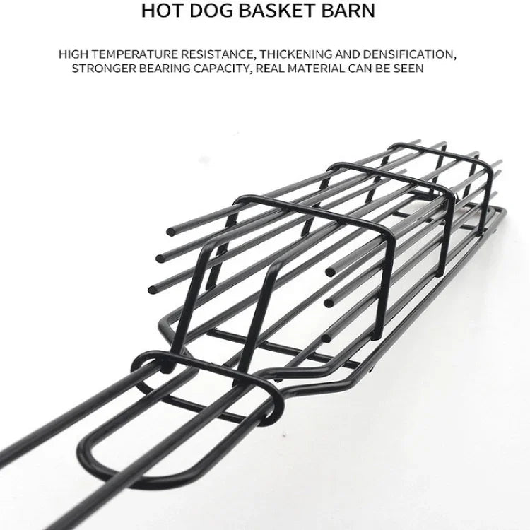 2 STÜCK Hot Dog Grillkäfig Wurst Grillzange Grillclip Netz Holzgriff Grillnetz, Holzfarbe, Rot