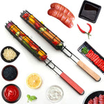 2 STÜCK Hot Dog Grillkäfig Wurst Grillzange Grillclip Netz Holzgriff Grillnetz, Holzfarbe, Rot