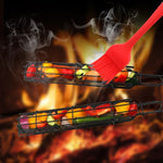 2 STÜCK Hot Dog Grillkäfig Wurst Grillzange Grillclip Netz Holzgriff Grillnetz, Holzfarbe, Rot
