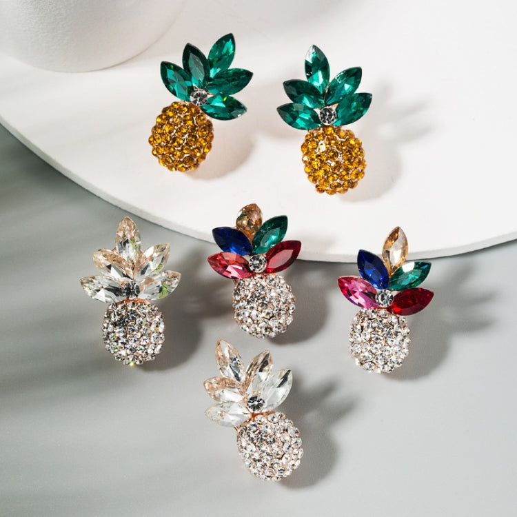 1 Paar Legierung Einlagen Bunt Strass Ananas Ohrringe, Weiß, Grün, Farbe