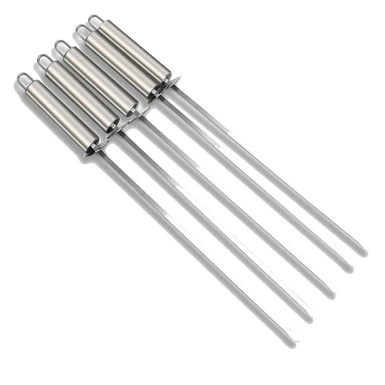5 Stück Grillspieß mit Griff BBQ Edelstahl Grillspieß Grillpin mit hitzebeständigem Griff