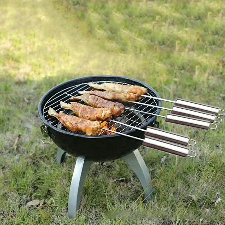 5 Stück Grillspieß mit Griff BBQ Edelstahl Grillspieß Grillpin mit hitzebeständigem Griff