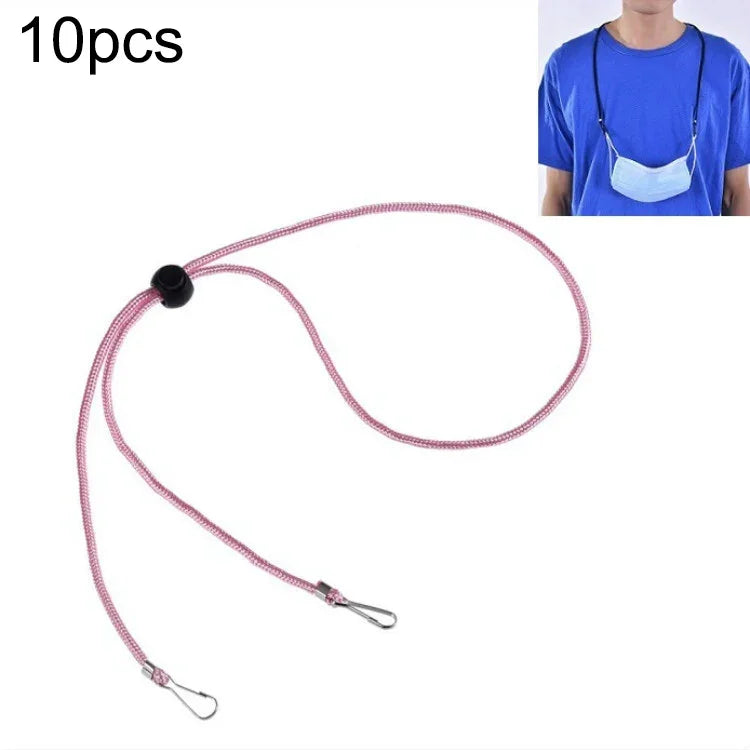 10 Stück Masken-Anti-Verlust-einstellbares Lanyard und Ohrhaken, Kaschmir, Weiß, Schwarz, Gelb, Grün, Blau, Rosa, Rot, Grau