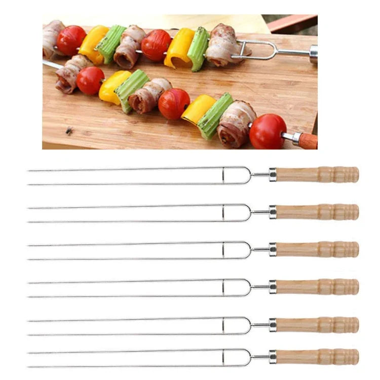 Edelstahl-Grillspieße Grillgabel U-förmige Grillgabel, Spezifikation: 6 Stück + 2 Reiniger, 6 STÜCK, 4 STÜCK