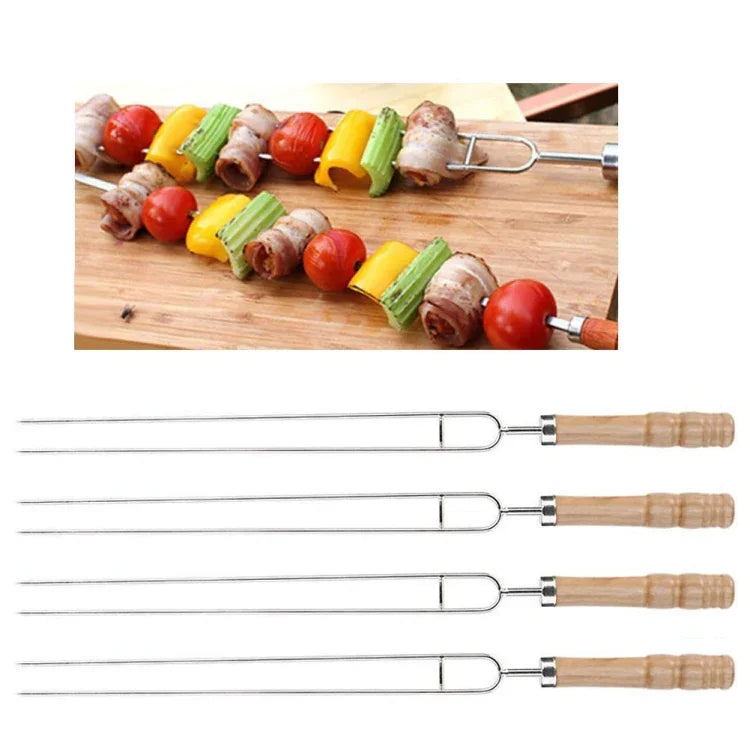 Edelstahl-Grillspieße Grillgabel U-förmige Grillgabel, Spezifikation: 6 Stück + 2 Reiniger, 6 STÜCK, 4 STÜCK