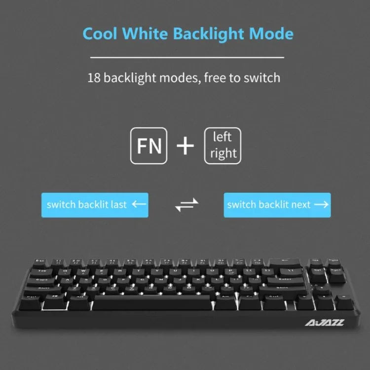 Ajazz K680T Mini-USB-Tastatur mit Kabel, Dual-Mode-Ladefunktion, 68 Tasten, Bluetooth, mechanisch, Kabellänge: 1,6 m, Schaft in Grün, Schwarz und Beige