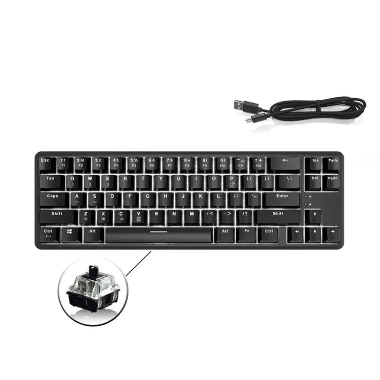 Ajazz K680T Mini-USB-Tastatur mit Kabel, Dual-Mode-Ladefunktion, 68 Tasten, Bluetooth, mechanisch, Kabellänge: 1,6 m, Schaft in Grün, Schwarz und Beige
