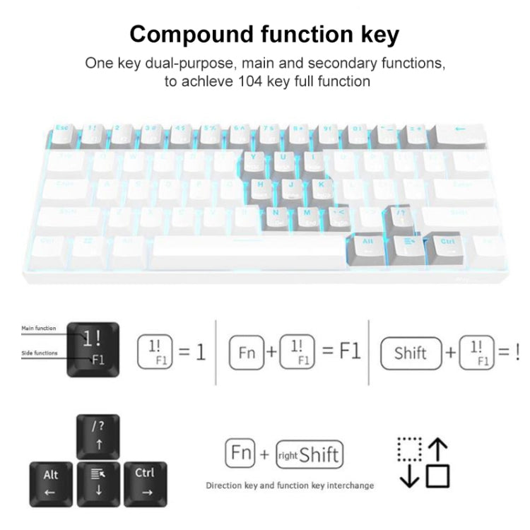 RK61 61 Tasten Bluetooth / kabellose Dual-Mode-Tablet-Mobile-Gaming-Mechanische Tastatur, Kabellänge: 1,5 m, Tea Shaft, Green Shaft, Red Shaft