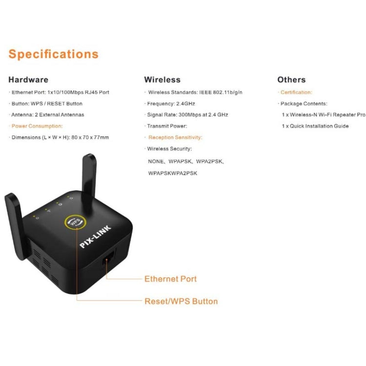 PIX-LINK WR22 300Mbps WLAN-Signalverstärker, Reichweitenverlängerer, EU-Stecker, US-Stecker, UK-Stecker, AU-Stecker