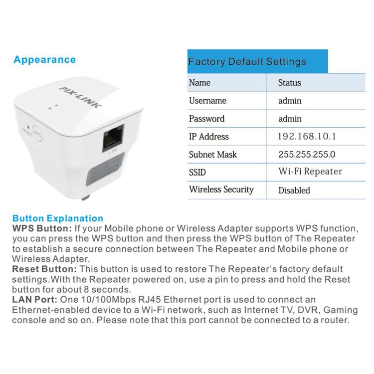 PIXLINK WR12 300Mbps WIFI Signalverstärker Verbesserter Repeater, EU Stecker, UK Stecker, US Stecker, AU Stecker