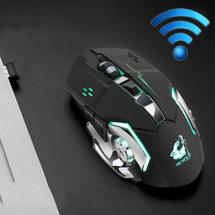 FREEDOM-WOLF X8 2400 DPI 6 Tasten 2,4G Kabelloses Laden Leise Leuchtende Gaming-Maus, X8 Schwarz, X8 Metallgrau, X8 Sternenschwarz