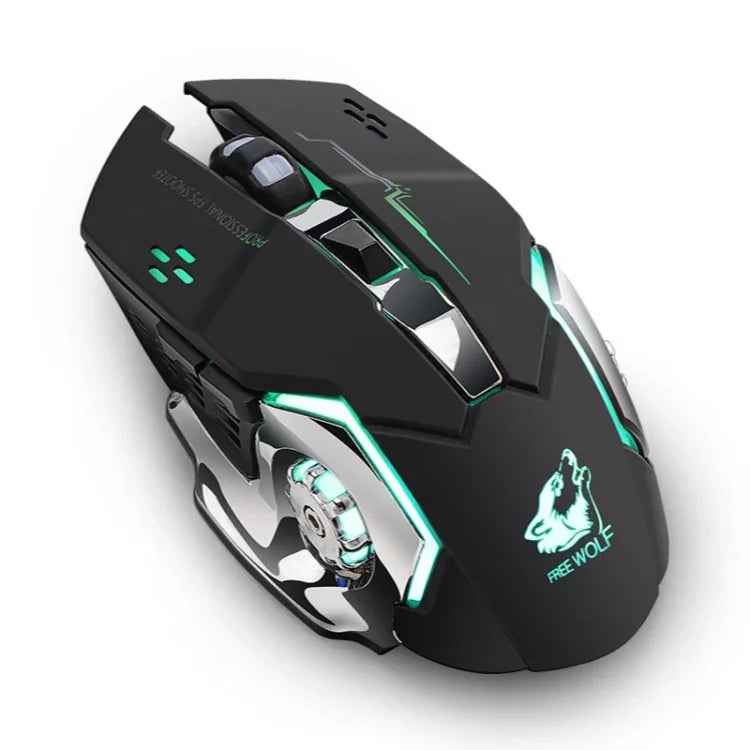 FREEDOM-WOLF X8 2400 DPI 6 Tasten 2,4G Kabelloses Laden Leise Leuchtende Gaming-Maus, X8 Schwarz, X8 Metallgrau, X8 Sternenschwarz