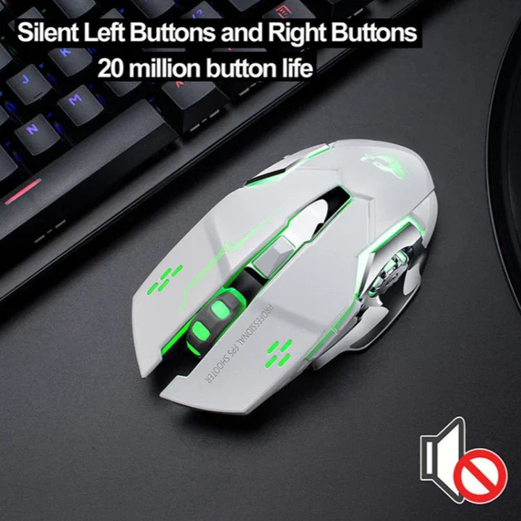 FREEDOM-WOLF X8 2400 DPI 6 Tasten 2,4G Kabelloses Laden Leise Leuchtende Gaming-Maus, X8 Schwarz, X8 Metallgrau, X8 Sternenschwarz
