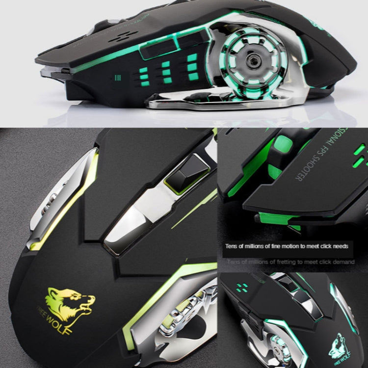 FREEDOM-WOLF X8 2400 DPI 6 Tasten 2,4G Kabelloses Laden Leise Leuchtende Gaming-Maus, X8 Schwarz, X8 Metallgrau, X8 Sternenschwarz