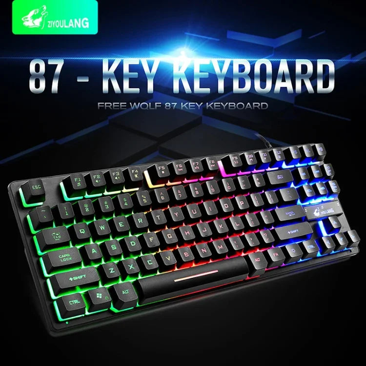 ZIYOULANG K16 87-Tasten Gaming-Notebook-Tastatur mit farbiger Mixed-Light-Beleuchtung, Kabellänge: 1,5 m, K16
