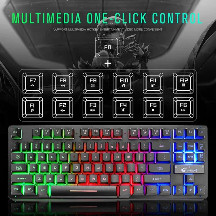 ZIYOULANG K16 87-Tasten Gaming-Notebook-Tastatur mit farbiger Mixed-Light-Beleuchtung, Kabellänge: 1,5 m, K16