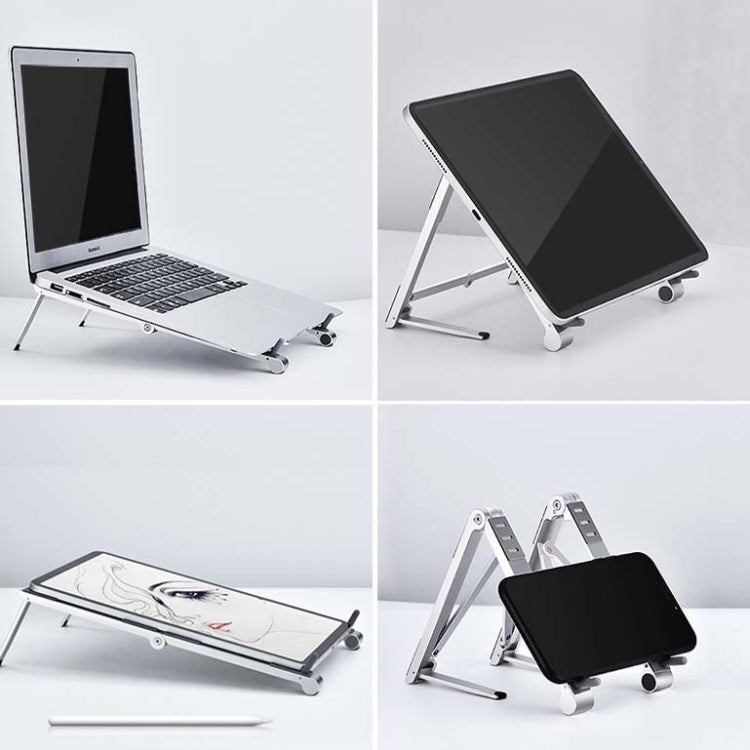 Metall Laptop-Ständer Computer-Kühlung Faltbar Mini Flacher Erhöhter Halter, Grau, Silber