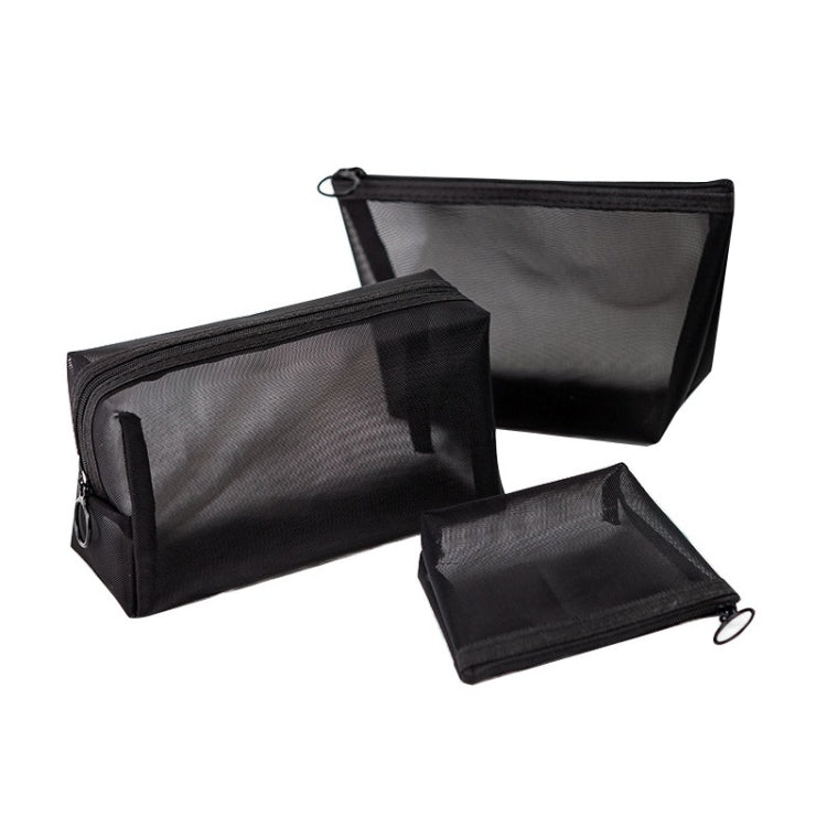 Schwarz Transparentes Mesh-Kosmetiktäschchen, dreiteiliges Set, große Kapazität, Reise-Kosmetik-Aufbewahrungstasche, dreiteiliges Aufbewahrungstaschen-Set