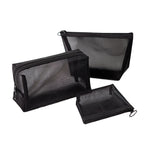 Schwarz Transparentes Mesh-Kosmetiktäschchen, dreiteiliges Set, große Kapazität, Reise-Kosmetik-Aufbewahrungstasche, dreiteiliges Aufbewahrungstaschen-Set