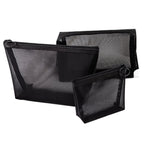 Schwarz Transparentes Mesh-Kosmetiktäschchen, dreiteiliges Set, große Kapazität, Reise-Kosmetik-Aufbewahrungstasche, dreiteiliges Aufbewahrungstaschen-Set