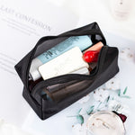 Schwarz Transparentes Mesh-Kosmetiktäschchen, dreiteiliges Set, große Kapazität, Reise-Kosmetik-Aufbewahrungstasche, dreiteiliges Aufbewahrungstaschen-Set
