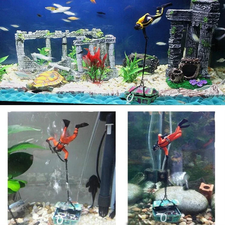 Pneumatische Aquariendekoration Taucher Schatzsuche Froschmann Aquarium-Landschaft