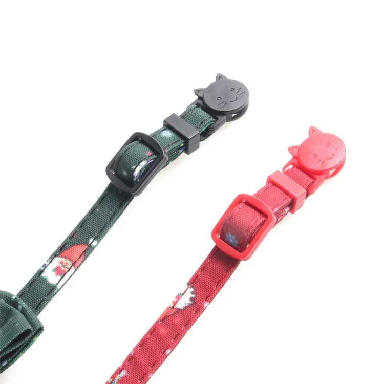 Christmas Snowman & Tree Pattern Pet Collar with Bells, With Bow, Without Bow