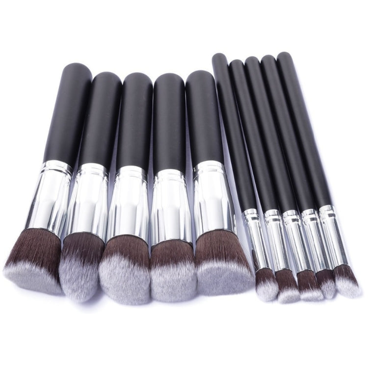 10-teiliges Make-up-Pinselset in Silber/Gold, bestehend aus 10 silber-schwarzen, 10 platinfarbenen, 10 gold-schwarzen, 10 weiß-silbernen, 10 roségoldenen und 10 roségoldenen Pinseln.