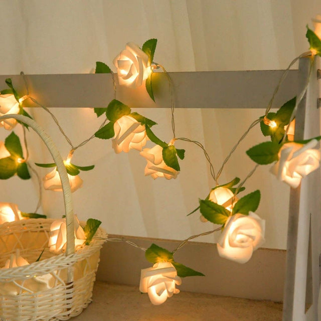 Rosenblüten Lichterkette Batteriebetrieben Hochzeit Haus Geburtstag Party Girlande Dekor Lichterkette, Warmweiß, Weißes Licht