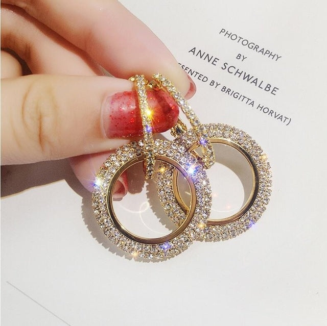 Strass Kristall Ohrringe Runde Ohrringe für Damen, Gold, Silber