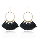Quasten Ohrringe für Damen Ethnische Große Tropfen Ohrringe Boho Mode Schmuck Trendige Baumwollseil Fransen Lange Hängende Ohrringe, Bunt, Weiß, Weinrot, Schwarz, Gelb, Beige, Rot, Himmelblau, Blau, Grün, Rot, Königsblau, Hellrosa