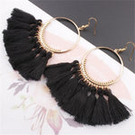 Quasten Ohrringe für Damen Ethnische Große Tropfen Ohrringe Boho Mode Schmuck Trendige Baumwollseil Fransen Lange Hängende Ohrringe, Bunt, Weiß, Weinrot, Schwarz, Gelb, Beige, Rot, Himmelblau, Blau, Grün, Rot, Königsblau, Hellrosa