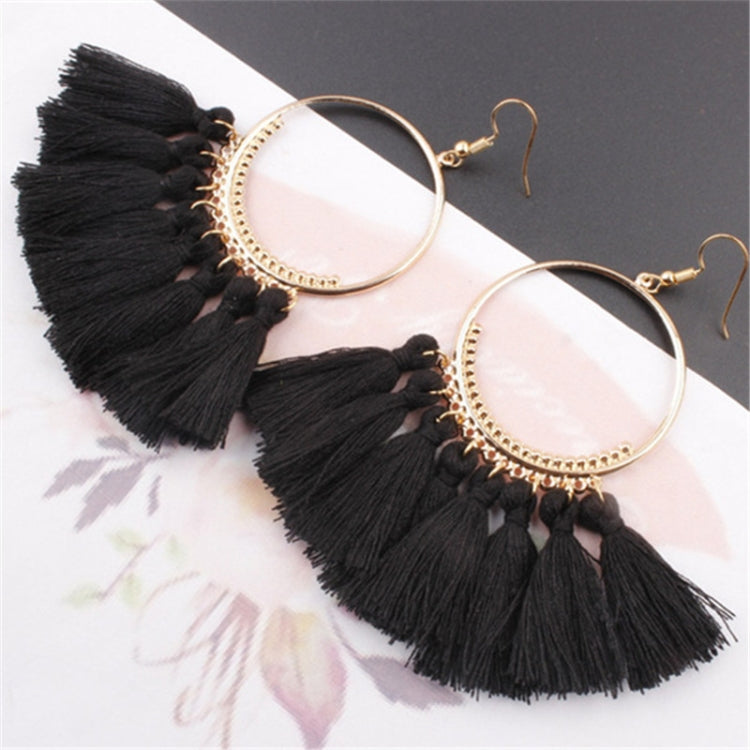 Quasten Ohrringe für Damen Ethnische Große Tropfen Ohrringe Boho Mode Schmuck Trendige Baumwollseil Fransen Lange Hängende Ohrringe, Bunt, Weiß, Weinrot, Schwarz, Gelb, Beige, Rot, Himmelblau, Blau, Grün, Rot, Königsblau, Hellrosa