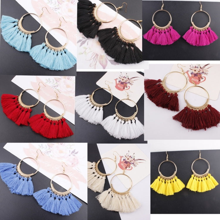 Quasten Ohrringe für Damen Ethnische Große Tropfen Ohrringe Boho Mode Schmuck Trendige Baumwollseil Fransen Lange Hängende Ohrringe, Bunt, Weiß, Weinrot, Schwarz, Gelb, Beige, Rot, Himmelblau, Blau, Grün, Rot, Königsblau, Hellrosa