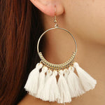 Quasten Ohrringe für Damen Ethnische Große Tropfen Ohrringe Boho Mode Schmuck Trendige Baumwollseil Fransen Lange Hängende Ohrringe, Bunt, Weiß, Weinrot, Schwarz, Gelb, Beige, Rot, Himmelblau, Blau, Grün, Rot, Königsblau, Hellrosa