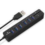 Multi USB 2.0 Hub USB Verteiler Hochgeschwindigkeit 6 Ports mit TF SD Kartenleser