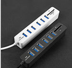 Multi USB 2.0 Hub USB Verteiler Hochgeschwindigkeit 6 Ports mit TF SD Kartenleser