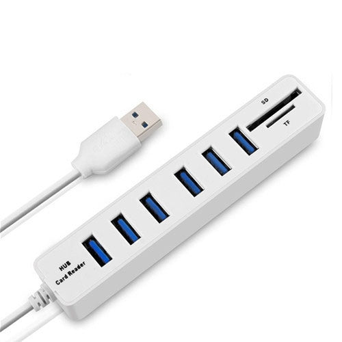 Multi USB 2.0 Hub USB Verteiler Hochgeschwindigkeit 6 Ports mit TF SD Kartenleser