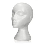 Schaufensterpuppenkopf aus Schaumstoff für weibliche Ausstellerinnen, z. B. für Mützen, Kopfhörer, Haaraccessoires und Perücken.