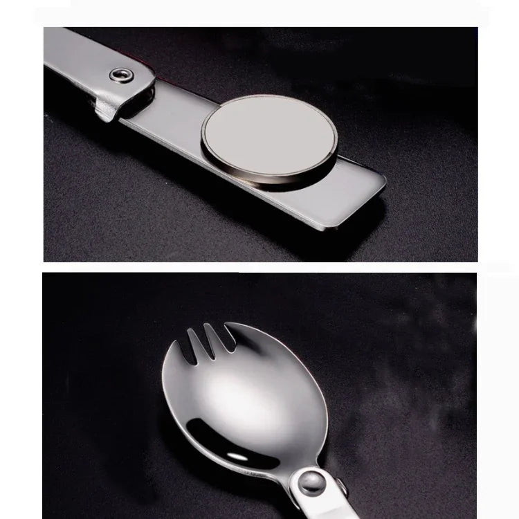 2 Stk. Edelstahl Faltgabel Löffel Integriertes Dual-Use Picknick Tragbares Besteck, Zufällige Farblieferung, Löffel, Gabel