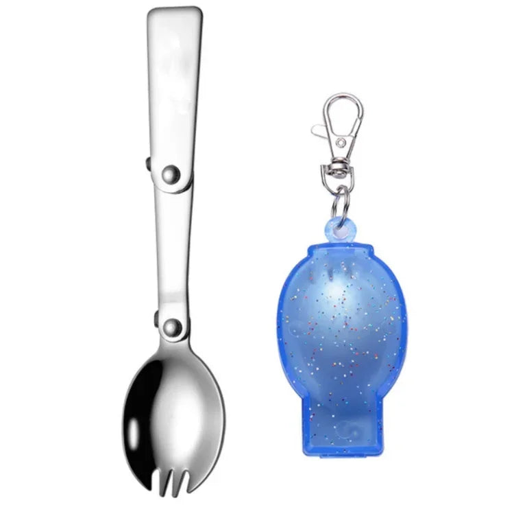 2 Stk. Edelstahl Faltgabel Löffel Integriertes Dual-Use Picknick Tragbares Besteck, Zufällige Farblieferung, Löffel, Gabel