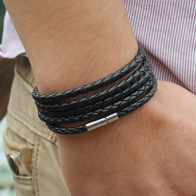 Lederarmband für Herren Paar Charm Vintage Schwarzes Armband, Schwarz, Schwarz Kaffee, Schwarz Weiß, Kaffee, Orange, Lila, Weiß, Gelb