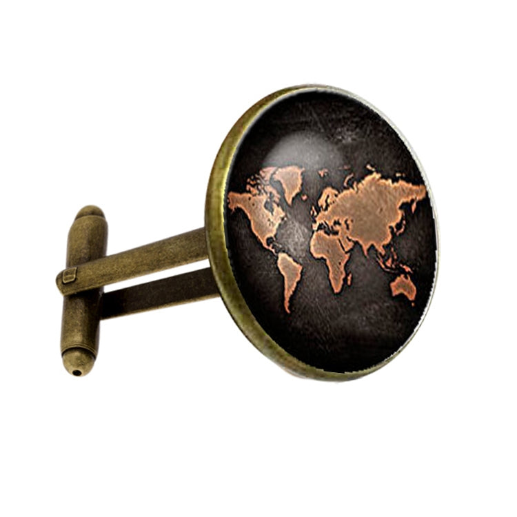 2 STK Manschettenknöpfe mit Weltkartenmuster Antike Retro Bronze Manschettenknöpfe, Silber, Bronze, Schwarz