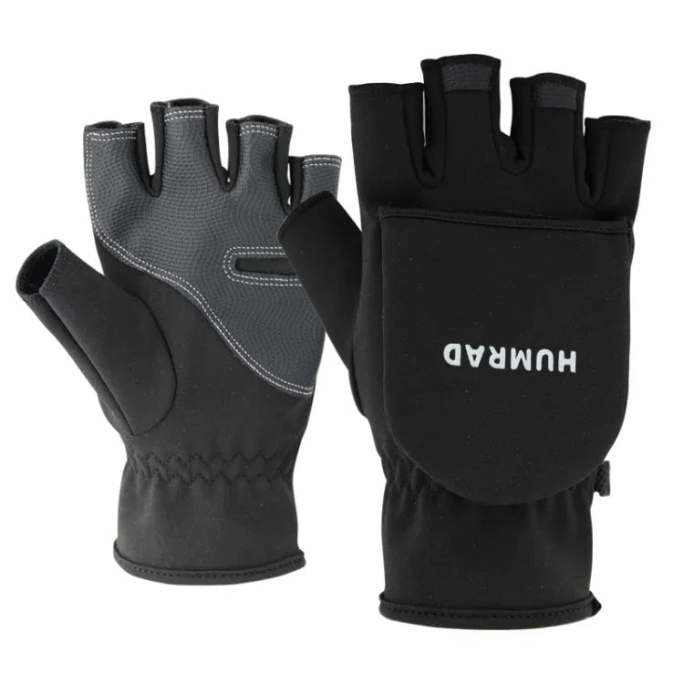 HUMRAO Winter-Halbfingerhandschuhe mit Klappdeckel, warm, für Outdoor-Sport, Skifahren und Radfahren, L