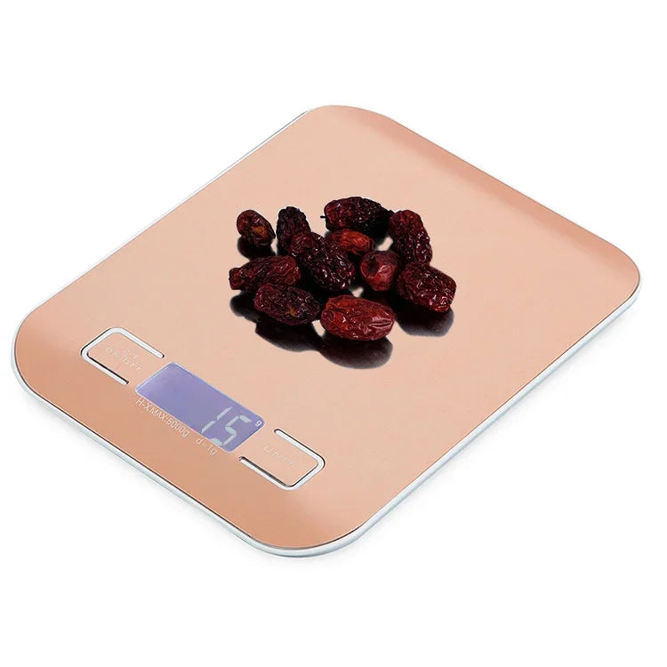 BOH-2012 Digitale multifunktionale Edelstahl-Küchenwaage mit LCD-Display, Spezifikation: 10 kg/1 g, 10 kg/1 g, Roségold